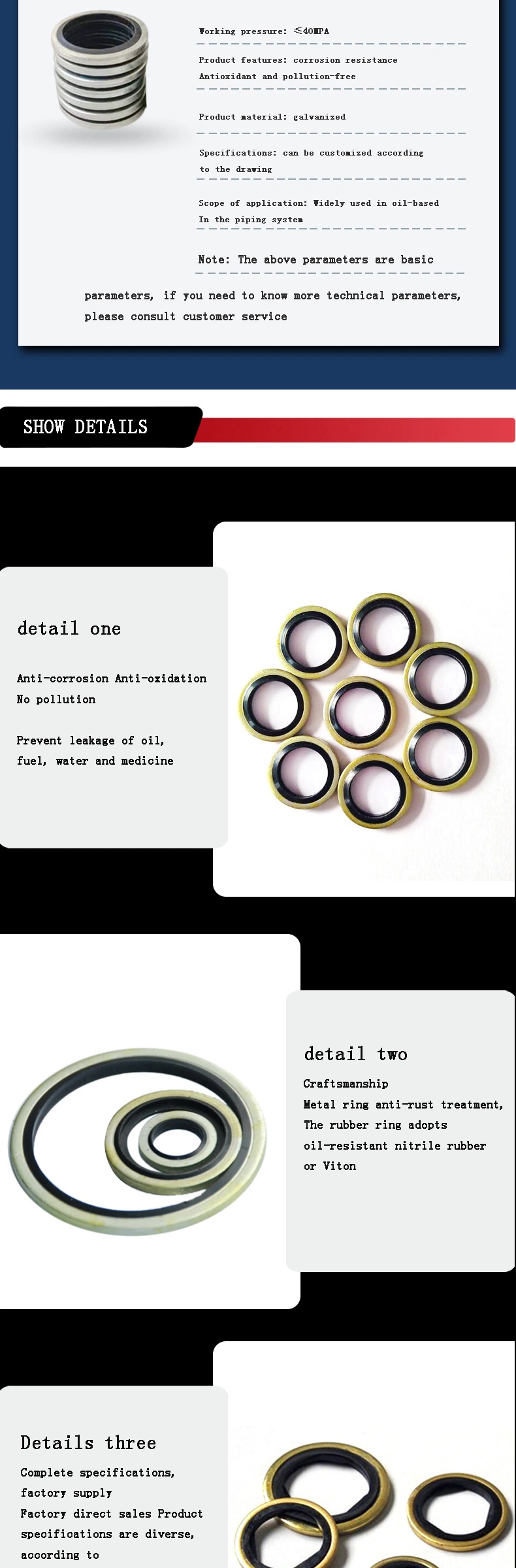 OEM Seal M12 Karbon Çelik Nitril Kauçuk Paket Bağlı Sıfırlama Lavaboları 1